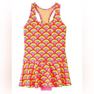 Lands End bright rainbow One Piece Swimsuit skirt size 10
